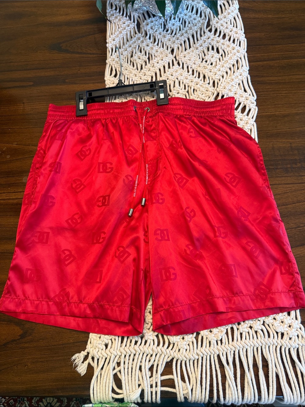 Dolce & Gabbana Red Logo-Print Athletic Shorts